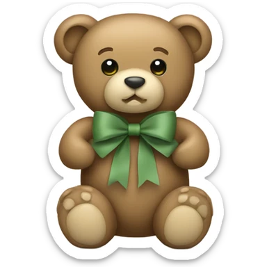 Teddy bear with khaki green bow sticker