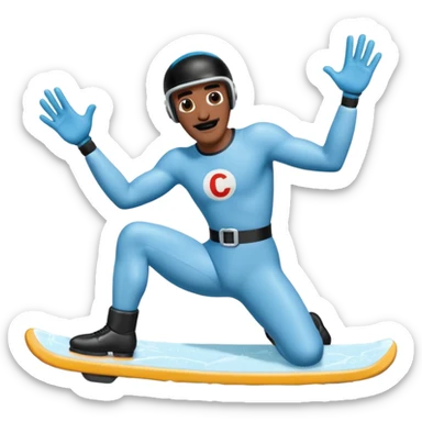 Frozone retro sticker, sliding on ice, playful expression, vintage sticker look written "c'est carré dans l'axe" sticker
