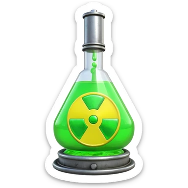 3D render of Reactor Rod, toxic waste aesthetic, neon green bubbling liquid, caution yellow metal, industrial warning texture. sticker