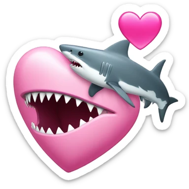pink love heart with shark in front sticker