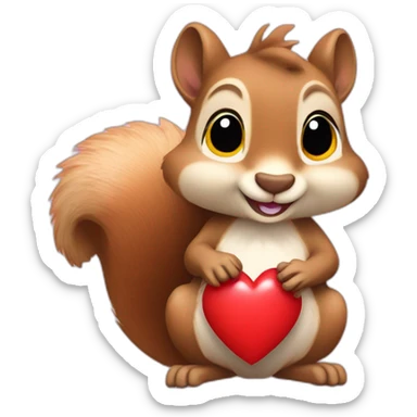 a squirrel holds a red heart in its paws sticker