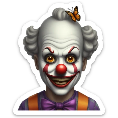a sinister clown with a butterfly on his nose  sticker