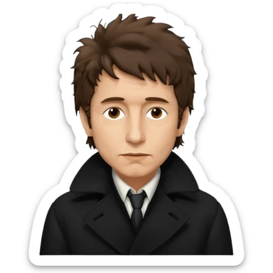 photo real Bob Dylan from 80's - black coat shaggy unshaven untidy sticker