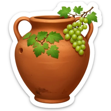 empty terracotta vase with grapes next to it sticker