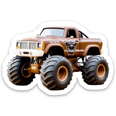 Monster Mutt - Monster Jam (Model Year: 2021) (Iconic colour: Brown with dog features) - A unique monster truck with playful, dog-inspired design cues. The vehicle is painted in warm brown tones and features subtle dog motifs (such as a stylized snout or ear shapes). It should blend the rugged power of a monster truck with quirky, endearing canine features. sticker