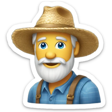 old blue eyed bearded farmer wearing straw hat sticker