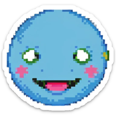 cheerful face expressing happiness, pixel art style sticker