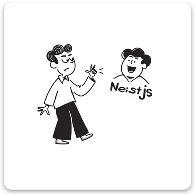old man yelling at the NestJS logo, hand drawn doodle style sticker