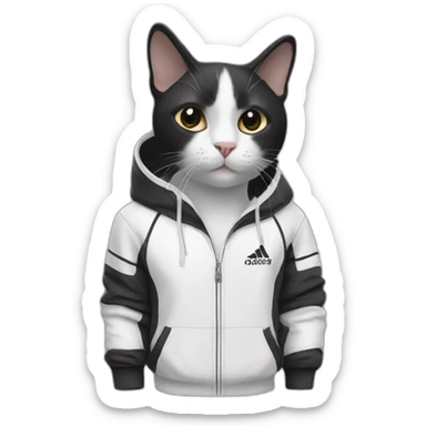 Black and white cat with adidas track suits sticker