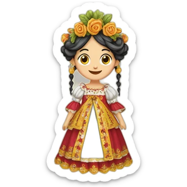 traditional Valencian dress from Valencia Spain with elaborate headdress, fallera sticker
