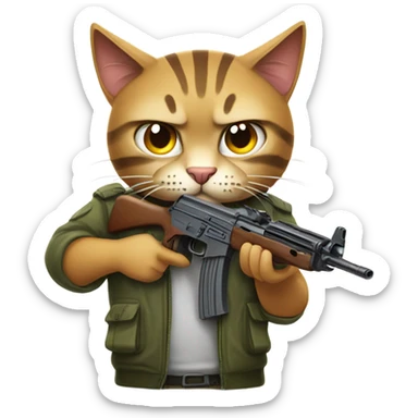 angry cat with ak sticker