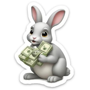 a rabbit holding a lot of money sticker