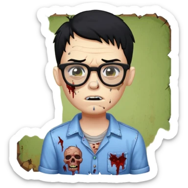zombie boy with black hair and glasses bitmoji sticker