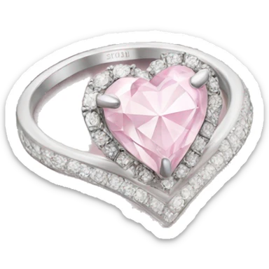Diamond silver  ring light pink heart sticker
