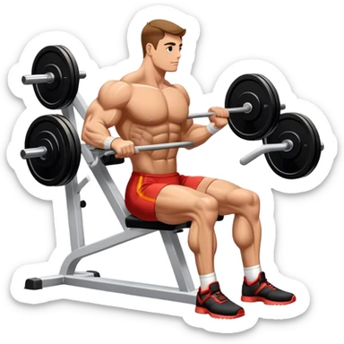 side-view bodybuilder seated weighted calf-raise machine lower leg exercise sticker