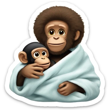 Bob Ross bottle feeding a new born baby chimpanzee wrapped in a blanket sticker