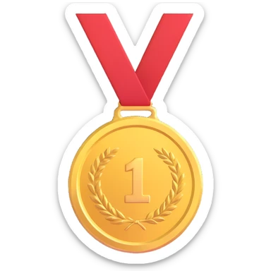 A gold medal with a ribbon sticker