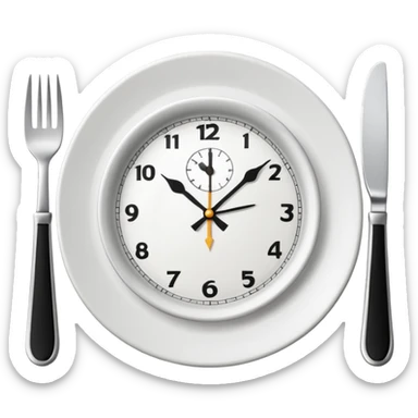 symbol for lunch break, stylized plate with cutlery and a clock at 12:00 sticker