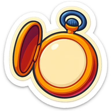 open pocket watch, blank face, no hands or numbers, retro sticker style sticker