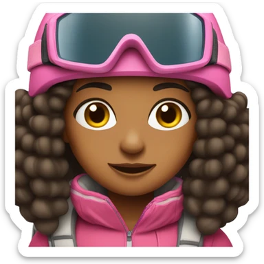 Skier girl with very long black hair brown skin and pink gear  sticker