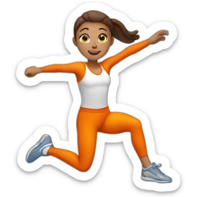 female athletic parcour athlete in orange white cloths, jumping sticker