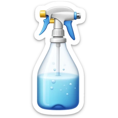 An emoji of a spray bottle actively spraying mist. A fine mist of tiny particles is visible in the air as the nozzle releases the spray. Can resemble a perfume, cologne, or cleaning product. Transparent bottle with a trigger or press nozzle, slightly tilted while spraying sticker