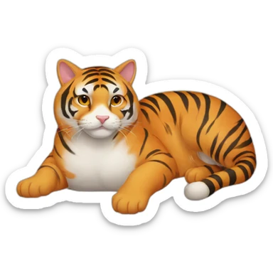 Cat lying on the belly of a tiger sticker