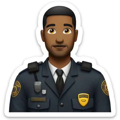Security guard, dark hair with tattoos, no hat sticker