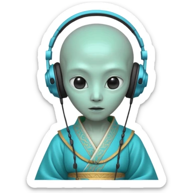 alien, korean ancient dress with headphone, cyan sticker