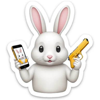 Crea un emoji de un conejo sosteniendo una glok realista de iPhone con  dos alas sticker
