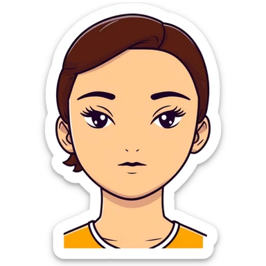 girl with brown hair and thick eyebrows, cartoon sticker sticker