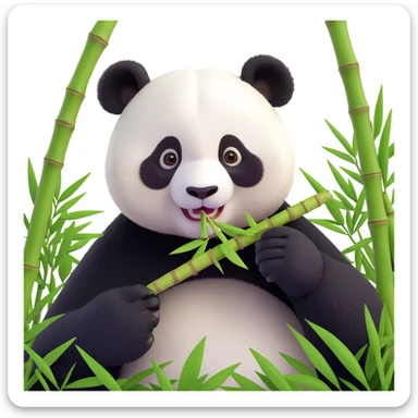 panda eating bamboo in forrest background, close up pose sticker