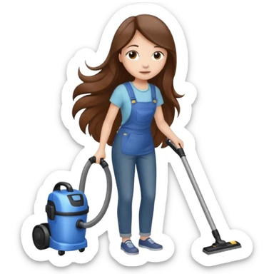 beautiful girl with long brown hair cleaning and vacuuming sticker
