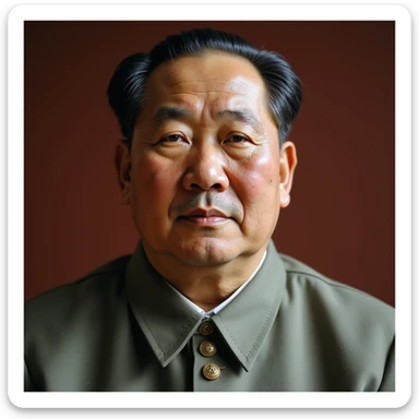 realistic photorealistic image of Mao Zedong as the chairman of the Chinese Communist Party, formal attire, serious expression, neutral background sticker