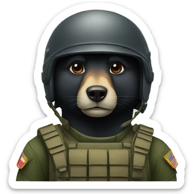 Black bear as a soldier with a helmet sticker