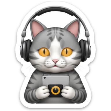 cat listening to music with headphones and eyes closed  sticker