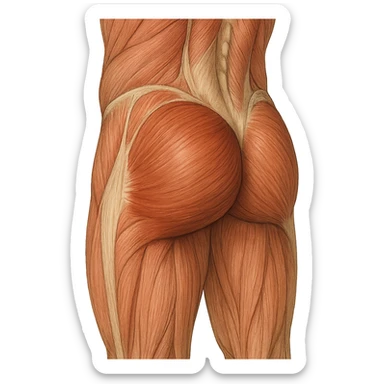realistic and educational illustration of the gluteus maximus muscle with surrounding muscles highlighted, anatomical details, neutral background, no explicit references to sensitive parts sticker