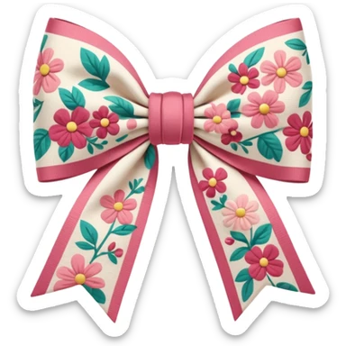 Cottagecore style realistic highly detailed fabric cottagecore color scheme,  large size bow in a pretty floral pattern, isolated, 3d rendering, 8k sticker