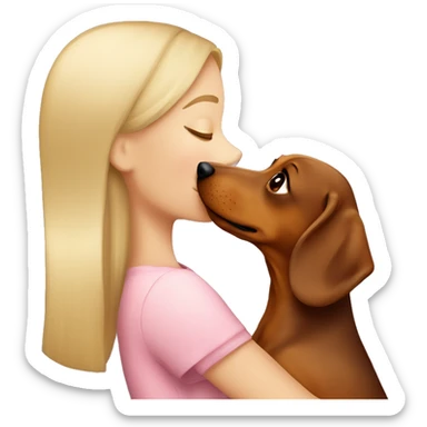 blonde girl kissing brown dachshund sticker