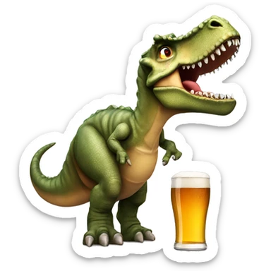 A beer drinking dinosaur with cup ￼ sticker