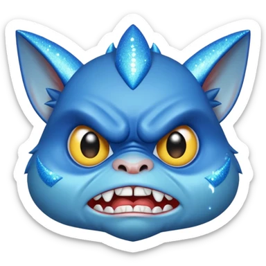 blue gremlin with sparkles, angry face sticker