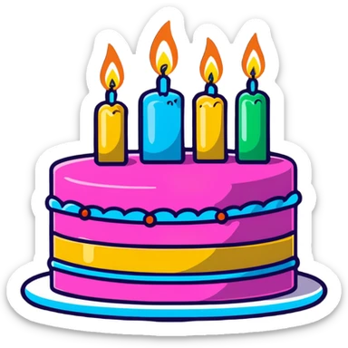 festive birthday cake with candles and party decorations sticker