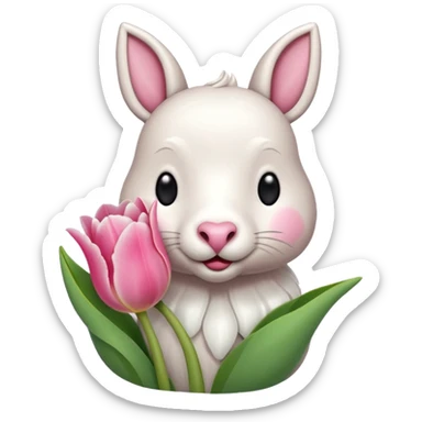 Un 🐑 lindo teniendo un tulipán rosa sticker