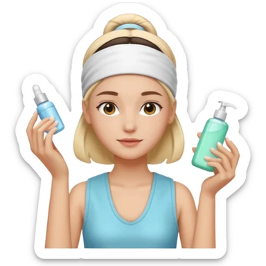 Clean girl aesthetic emoticons, apply skincare products, headband, glowing skin, vest, soft lighting
 sticker