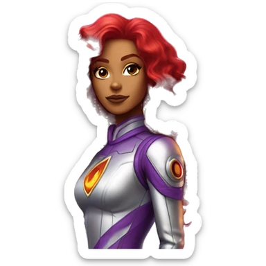 dc comics starfire red burning curly long  hair, purple and silver spacesuit with no helmet   sticker