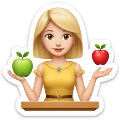 female speaker at an event standing at a clear podium, confident expression, apple style emoji sticker