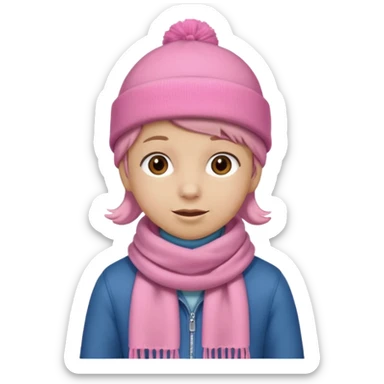Kid wearing pink hat and scarf, full body sticker