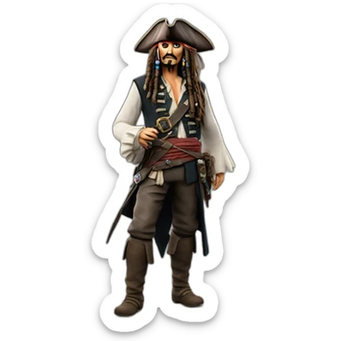Jack Sparrow full height,3d ,морщины детализация, cinematic experience, realistic, dark, ultra-realistic render sticker