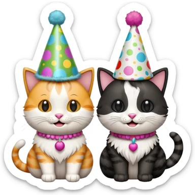 2 happy cats wearing party hats sticker