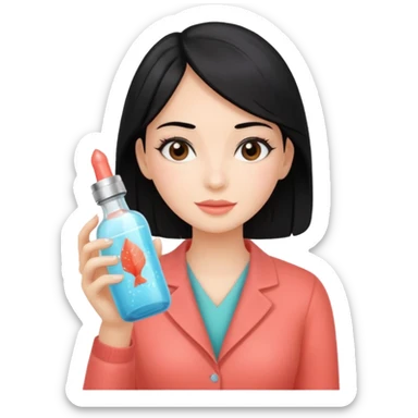 Дівчина з чорним волоссям тримає пляшечку колагену Coral Club sticker